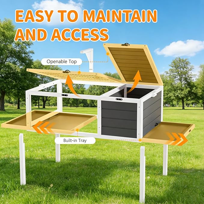 Reptile Habitat Tortoise House with Lamp Holder, Large Observation Window, 2 Waterproof Tray, Detachable Legs, Easy to Clean Wooden Enclosure for Turtles, Lizards, Geckos, and Small Pets Indoor Outdoo