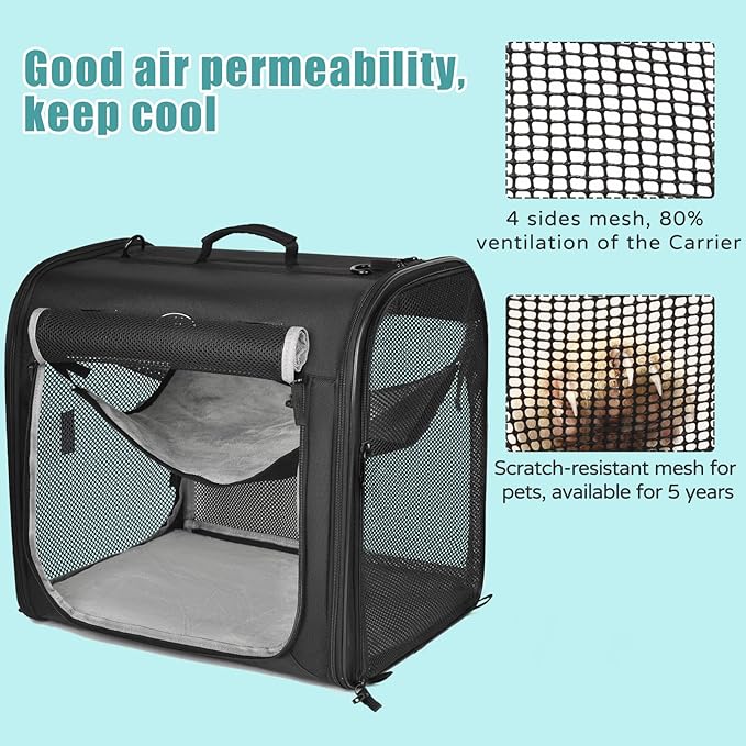 Wakytu Portable Large Cat Carrier, Soft-Sided Pet Crate Kennel for Small Dog | Arch Design, 4 Mesh Windows, 3 Entrance, Hammocks, Lockable Zipper | Perfect for Travel, Indoor Outdoor Use