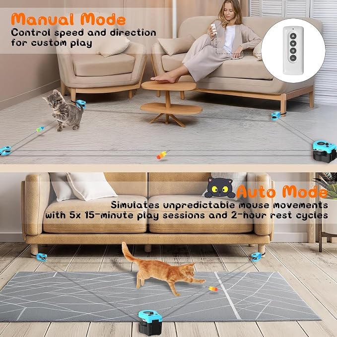 Upgraded Interactive Cat Toy for Indoor, Automatic & Remote Control Cat Chase Toy with Feather Mouse Lure, Adjustable Speed Track, Rechargeable Self-Play Exercise Toy for Bored Cats & Kittens (Blue) - Image 3