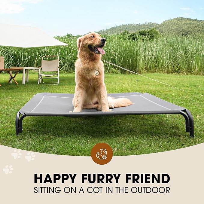 Czpalo Elevated Dog Bed, Raised Outdoor Dog Bed for Large Sized Dogs, Portable Cooling Pet Cot with Breathable & Washable Mesh, Indoor & Outdoor Pet Hammock with Skid-Resistant Feet.