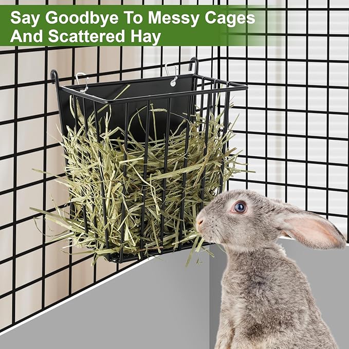 LUAVIARU Upgrades 4pcs Hay Feeder Rabbit - Guinea Pig - Metal Frame Hay Rack with Adjustable Hook - Less Wasted - for Guinea Pig, Bunny, Chinchilla Cage Accessories - Bunny Feeder