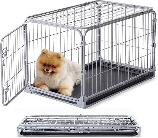 ZOMISIA Collapsible Dog Crate for Small Dogs - 30 inch Escape Proof Metal Dog Kennel with Double Door, Easy Assembly Foldable Dog Cage with Removable Tray, Indoor Outdoor Use, Silver Gray