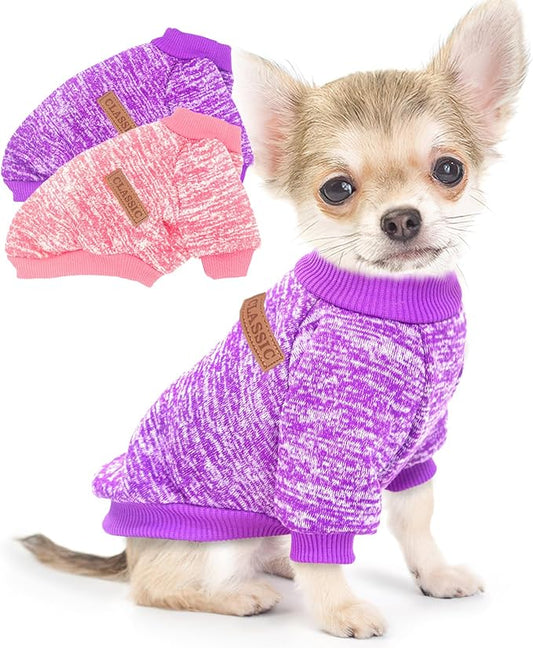 2 Pieces Dog Sweaters for Small Dogs Fall Dog Clothes Female Winter Fleece Dog Sweaters Warm Thick Pet Outfit Coat Small Dog Sweater for Girl Boy Dogs, Yorkie, Chihuahua, Pug, Cat, Pug,S,Pink Purple