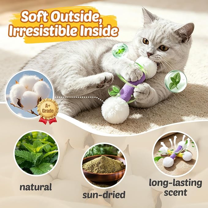 CiyvoLyeen Plush Cotton Swab Catnip Toys for Indoor Cats 6 Pack - Image 4