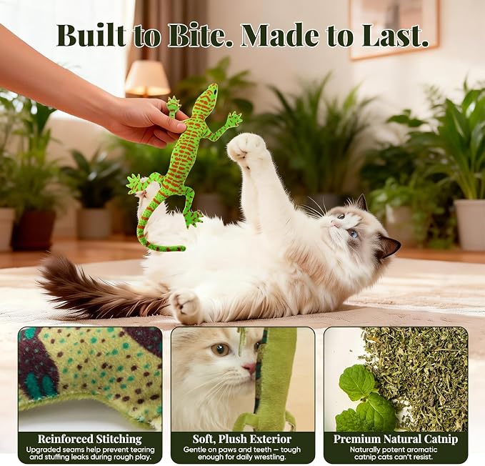 CiyvoLyeen Plush Lizard Catnip Toys for Indoor Cats 4 Pack - Image 4