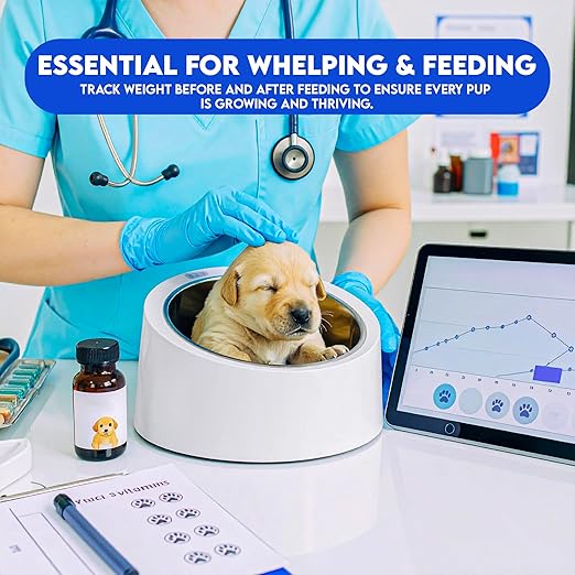 Neonatal Puppy Scale with Stainless-Steel Bowl - Digital Weight Scale for Newborn Puppies, Kittens & Small Pets, Designed to Track Growth and Feeding Progress (Multi-use)