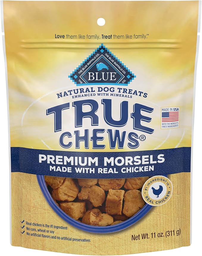 Blue Buffalo True Chews Premium Morsels Natural Dog Treats, Chicken 11 oz Bag 1 Count (Pack of 6)