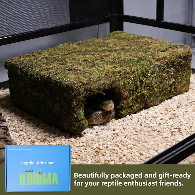 Mossy Cave Hide for Reptiles, Yellow Color Lizard Moss Hideout with Safe Shelter, Snake Cave Hut for Themed Terrarium Ideal for Gecko Hamster Snake to Rest & Hide