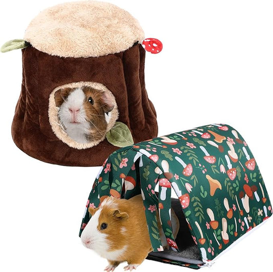 Abbylike 2 Pack Guinea Pig Hideout Washable Guinea Pig Tunnel and Soft Rabbit Bed Small Animals Cage Accessories for Hamster Chinchilla Ferret Bunny