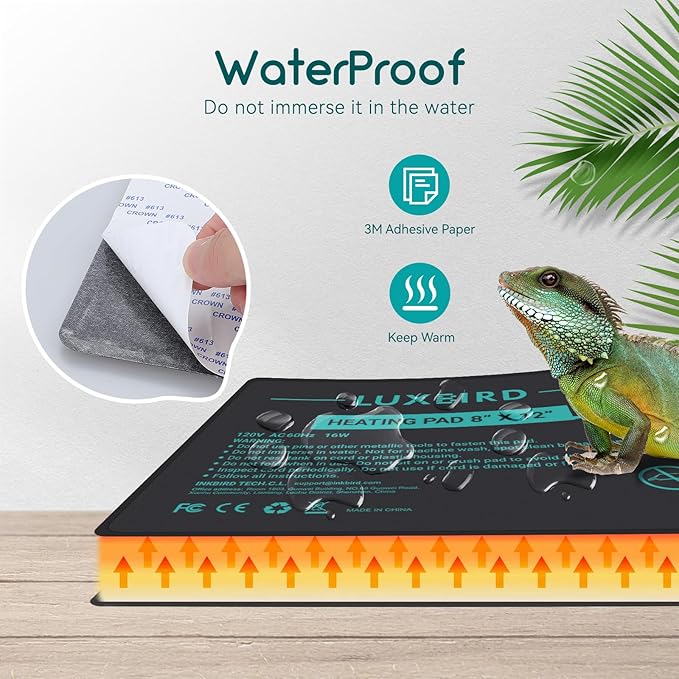 Luxbird Reptile Heating Pad 8" X 12" with Digital Thermostat Combo Under Tank Terrarium Heating Mat for Turtles, Lizards, Frogs, and Other Reptiles