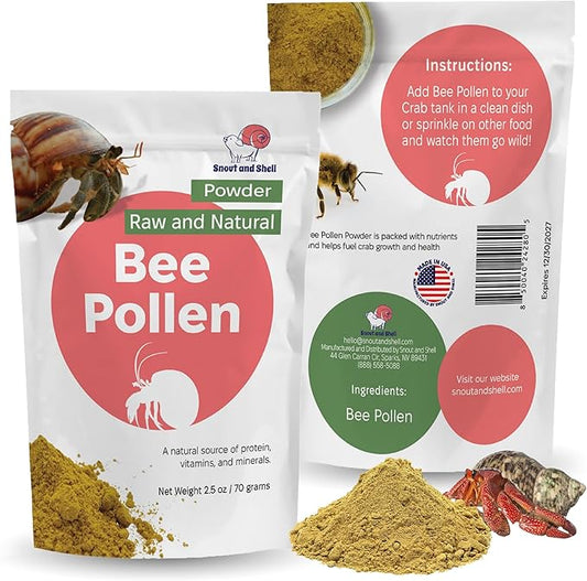 Snout and Shell Bee Pollen Powder for Hermit Crabs – Natural Food Supplement for Molting & Recovery – Auto Feeder Safe Powder Food Topper – No Filler Crab Nutrition Booster – 2.5 oz