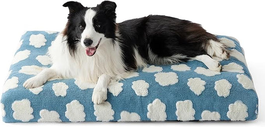 LE SURE Cute Dog Bed Large Sized Dogs-Thick Shredded Chopped Foam Pet Bed as Gift for Indoor with Removable Washable Cover, Modern Fuzzy Plush & Anti Slip Bottom, Blue