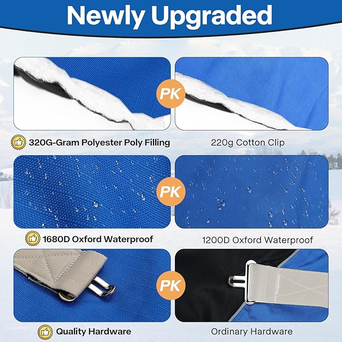 Turnout Horse Blankets Care Sheets, Blue 1800D Waterproof Breathable 320 Gram Filling (US 72 in(EU 135 cm))