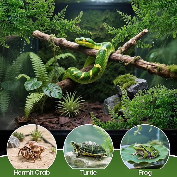 RAINFLOW 2PCS Reptile Plants for Terrarium - Fake Hanging Terrarium Plants, Artificial Boston Fern for Bearded Dragon Snake Geckos Hermit Crab Lizard Chameleon Turtle Reptile Decor(L31.5)