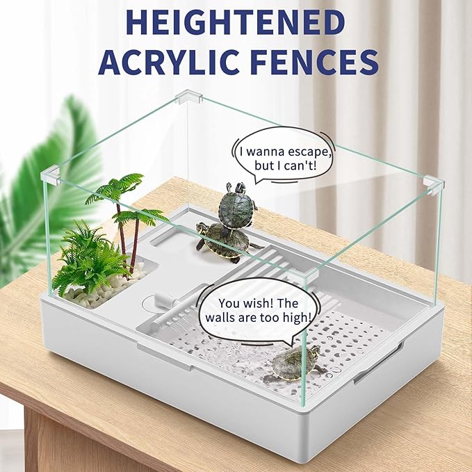 MoonOrange Large Turtle Tank Kit(Tank + Water Pump), Acrylic Turtle Tank Starter Kit with Two Rain Shower Head, Adjustable Water Pump, Higher Fences (S)