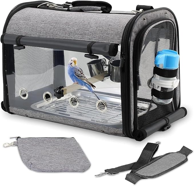 Birdcage Premium Small Pet Bird Carrier Cage Portable Travel Cage for Parakeets Lovebirds Finch and Canaries Bird Supplies (Grey-18 cm*12 cm*11 cm)