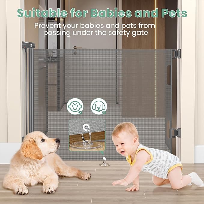 HAMOPY Retractable Baby Gates, 33" Tall, Extends up to 71" Extra Wide Baby Gate, Durable Auto-Lock Mesh Dog Gate, Pets and Child Safety Gates for Stairs, Doorways, Hallways, Indoor, Outdoor(Grey)