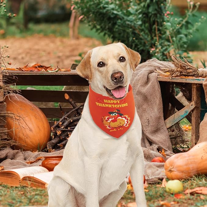 Thanksgiving Dog Bandana Large 1PCS, Triangle Reversible Holiday Scarf for Boy and Girl, Fall Autumn Bibs Accessories for Medium Large Dogs Cats
