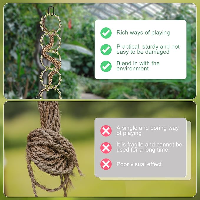 Snake Climbing Rings for Ball Python, Snake Climbing Accessories Ball Python Enrichment with 6 Rings, 1 Five-Meter Rope and 2 Climbing Buckles