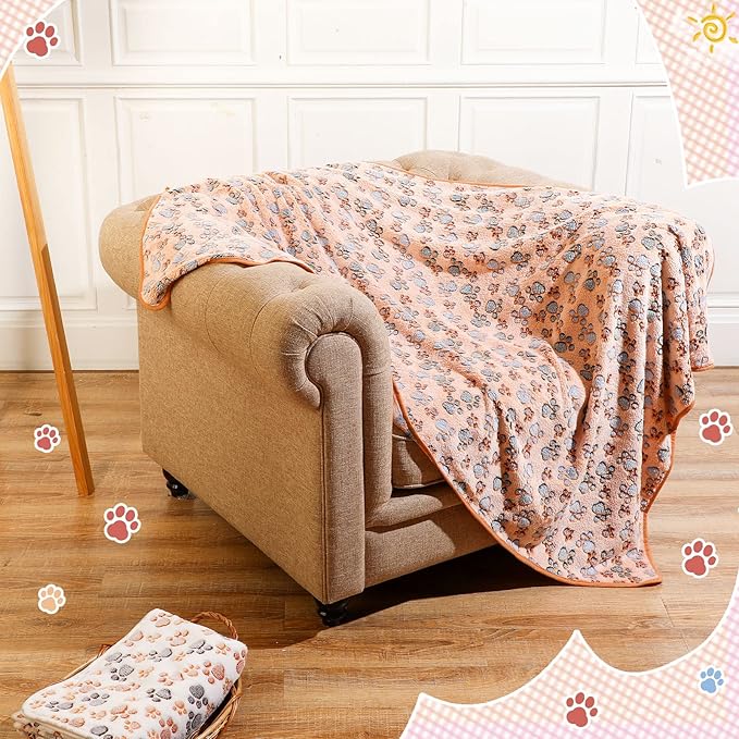 Tatuo 4 Pcs Dog Blanket for Pet Cat Blankets Indoor Puppy Teething Stuff Toys Paw Print Fleece Blanket Warm Sleep Mat for Guinea Pig Cage(White, Coffee, Pink, Purple,Large(36 x 36 Inch),Square)