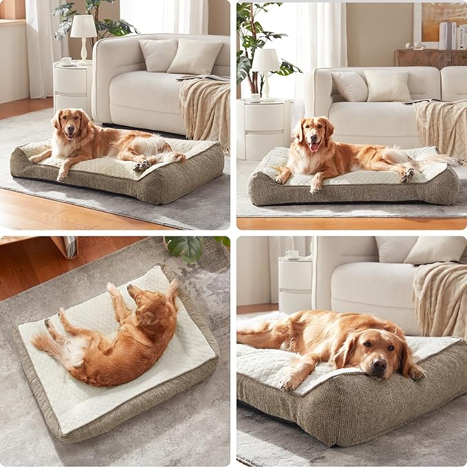 JOEJOY XL Orthopedic Dog Beds Large Sized Dog, Extra Thick Supportive Big Dogs Couch Bed with Sides, Ultra Soft Pet Bed Sofa for Large Dogs, Beige, 38''x28''