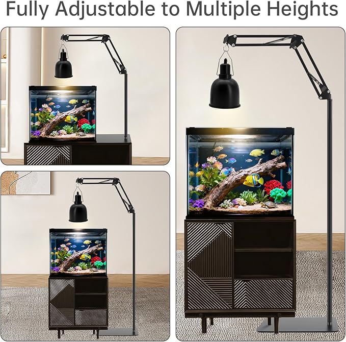 RTNLIT Reptile Lamp Stand Reptile Heat Light Stand (16.14" to 81.88") with 360° Adjustable Swing Arm, Metal Bracket Floor Light Holder for Reptile Terrarium Lighting Heating Light and Dome lampshade