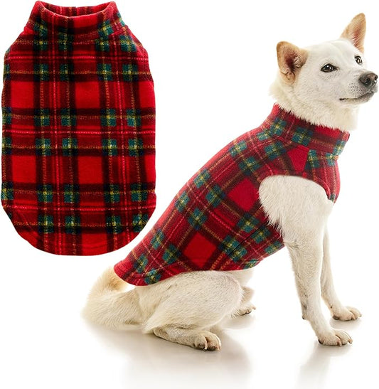 Gooby - Stretch Fleece Vest, Pullover Fleece Vest Jacket Sweater for Dogs, Plaid Red, 4X-Large