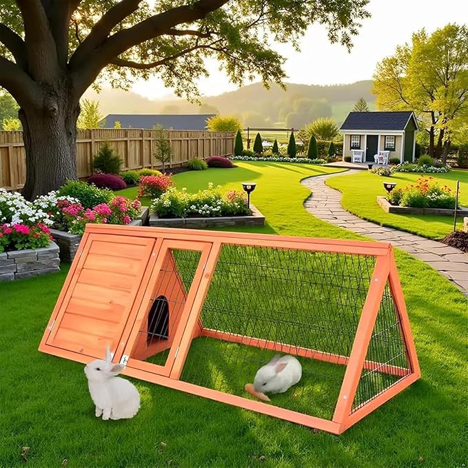 Rabbit Hutch & Chicken Coop Outdoor Small Animal Cage (Brown) (Brown)