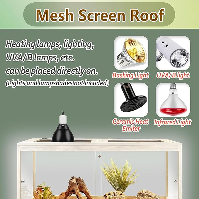 PROLEE Reptile Enclosure with Leg, 82 Gallons Bearded Dragon Tank, Tempered Glass Lizard Tank with Metal Mesh Tops and Lockable Door, Spacious Reptile Habitat for Snake,Lizard (Oak)
