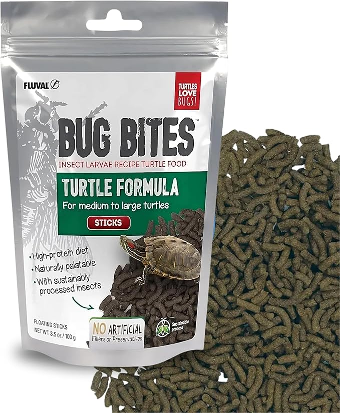 Fluval Bug Bites Turtle Food, Sticks for Medium to Large Sized Turtles, 3.53 oz., A6593, Brown