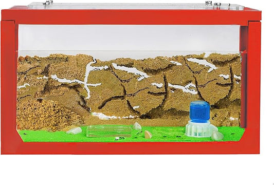 Anthouse.ES - 3D Aquarium-Style Natural Ant Farm - Sand Ant Farm - Complete Kit with Sand and Accessories - Starter Model 20x10x10 cm - Red Color