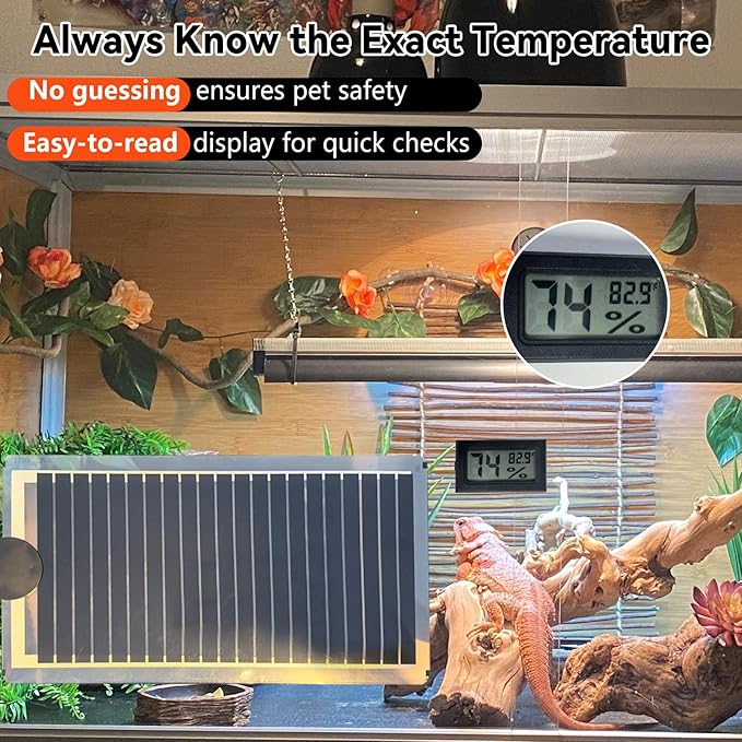Hamiledyi Reptile Heat Pad Heating Pad Under Tank Hermit Crab Heater Hygrometer Thermometer Heat Mat for Lizard Snake Gecko Turtle Frog Spiders (7W)
