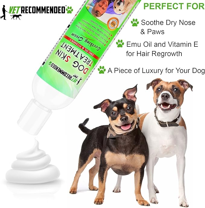 Vet Recommended Dog Dry Skin Cream & Moisturizer - Helps Dog Hair Loss Regrowth - Dry Nose & Cracked Paws - Works with Hot Spots for Dogs - 240ml (8 Oz)