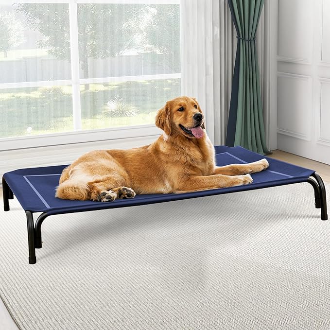 Czpalo Elevated Dog Bed, Raised Outdoor Dog Bed for Large Sized Dogs, Portable Cooling Pet Cot with Breathable & Washable Mesh, Indoor & Outdoor Pet Hammock with Skid-Resistant Feet.