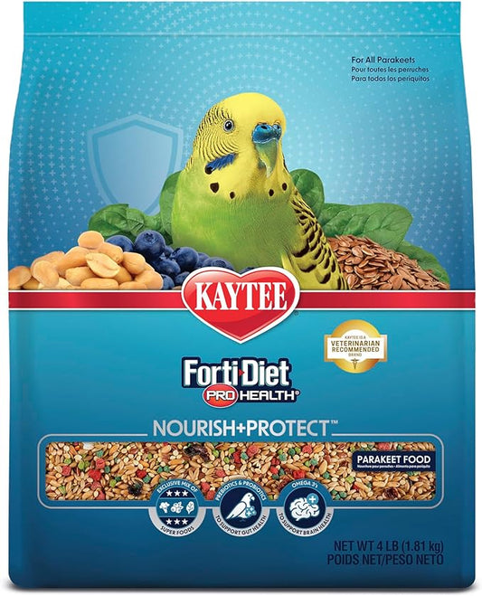 Kaytee Forti-Diet Pro Health Nourish+Protect Parakeet Food, Comprehensive Nutrition Backed by Science, Digestive Health, Immune Support, 4 pounds