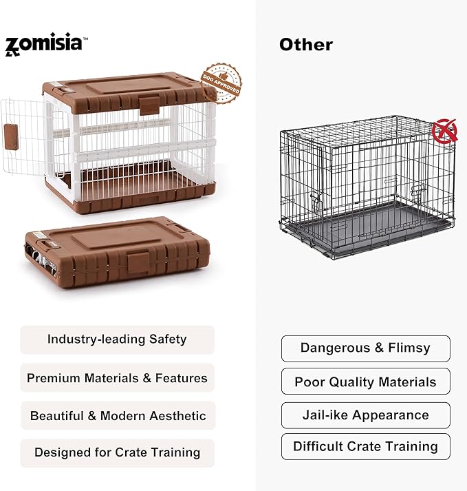 ZOMISIA Collapsible Dog Crate for Dogs - 28" L Heavy Duty Dog Kennel No Tools Required with 4 Sides Steel Foldable Cage for Dogs Indoor, Portable Carrier with 2 Smooth Wheels, Woodgrain