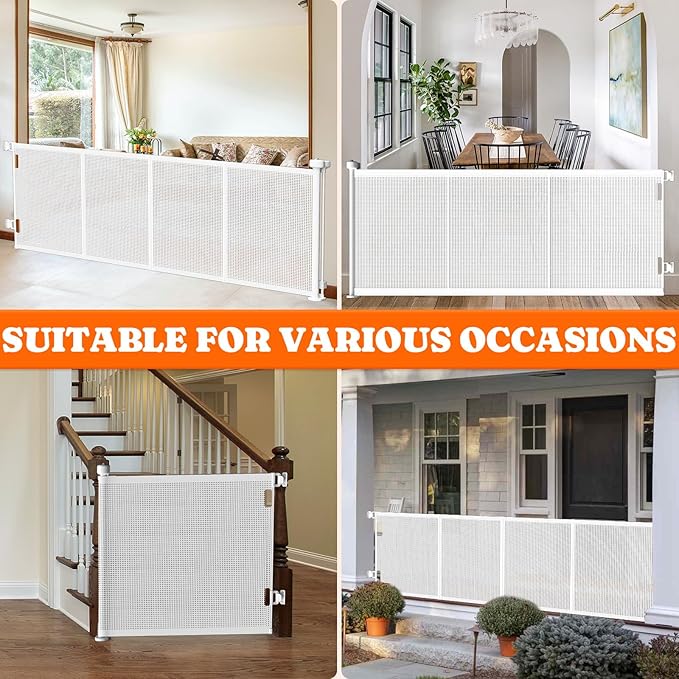 Pawtners Retractable Baby Gates Extra Wide, 41" Tall Extends up to 120" Wide, Dog Gate Indoor for Stairs, Pet Gate with Support Rods for Doorways Hallways Indoor & Outdoor-White