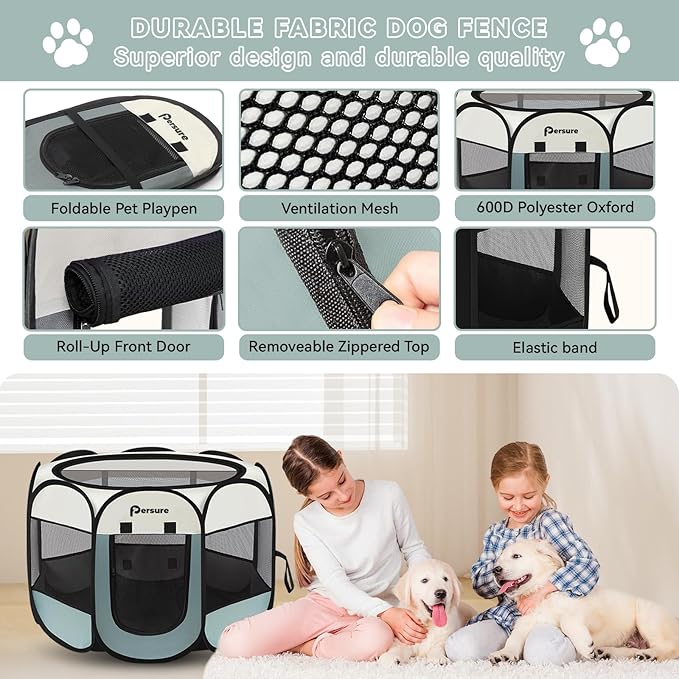 Dog Cat Playpen Indoor Outdoor for Puppy Pet Travel, Dogs Enclosure Tent Crates Cage for Recovery After Surgery, Portable Pop Up Dog Kennel with Carrying Case (Grey, Large)