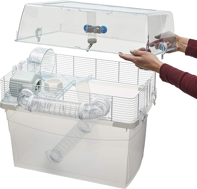 Ferplast Duna Space Hamster Cage, Extra-Deep 11.5-Inch Base Promotes Instinctual Burrowing While Containing Litter & Debris, Includes All Accessories and Play Tunnels, 22.6L x 18.7W x 21.5 Inches