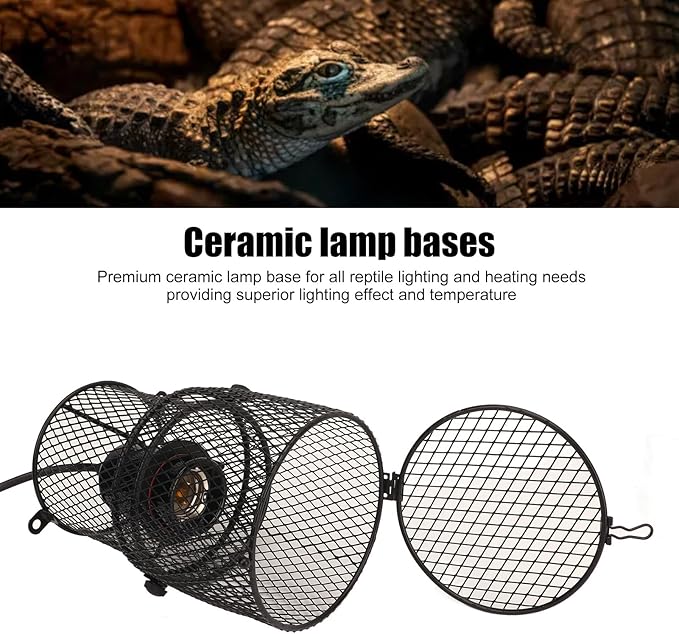Fafeicy Retractable Reptile Heat Lamp Guard, Avoid Scald with E27 Ceramic Lamp Holder, Safety Protector (US Plug 110‑120V 300W)