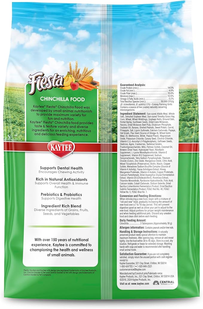 Kaytee Fiesta Chinchilla Food, Nutritious and Fun Blend, Supports Dental Health and Digestion, 2.5 pounds