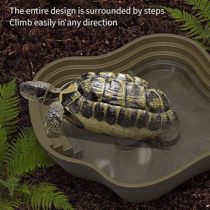 Sloped Animal Water Container Simulated Living Space Platform for Tortoises Amphibians Soaking Tub for Turtles Safe Turtle Drinking Bath Pan Multi Functional Soaking Dish Indoor/Outdoor Turtle Water