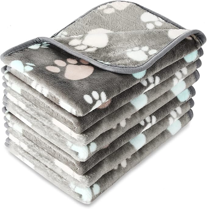 Tatuo 4 Pcs Dog Blanket for Pet Cat Blankets Indoor Puppy Teething Stuff Toys Paw Print Fleece Blanket Warm Sleep Mat for Guinea Pig Cage(Dark Gray,X-Large(41 x 30 Inch),Square)