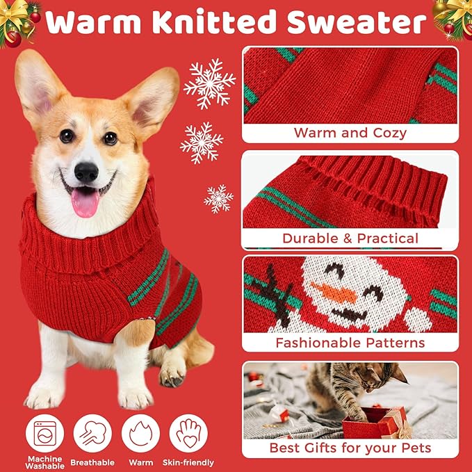 Christmas Dog Sweaters for Small Medium Large Dogs and Cats,Pet Soft Warm Holiday Outfit Girl & Boy,Pup Winter Clothes Turtleneck Double Knitting Collar for Outdoors Playing (Snowman,X-Large)