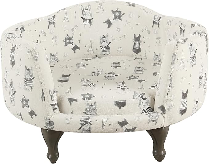 HomePop Home Decor | Upholstered Curved Pet Bed | Luxury Cat & Dog Beds & Furniture | Round Pet Bed Created with Stain Resistant Fabric, Cream and Gray, Medum