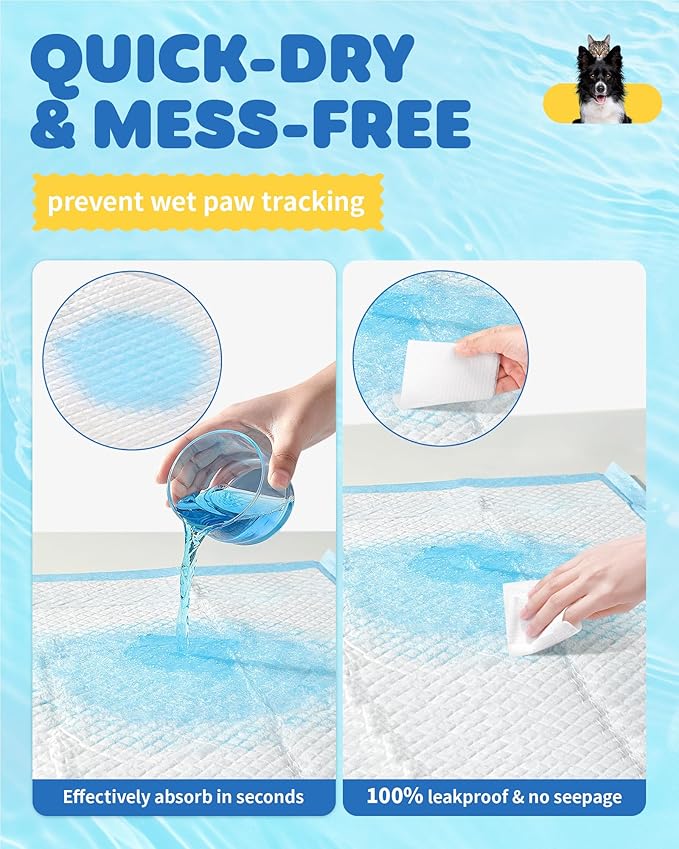 Powools 150-Pack Large Puppy Pads - 22'' x 22'' Pee Pads for Dogs Potty Training with Leak-Proof Quick-Dry Design, 6-Layer Dog Pads Large, Blue