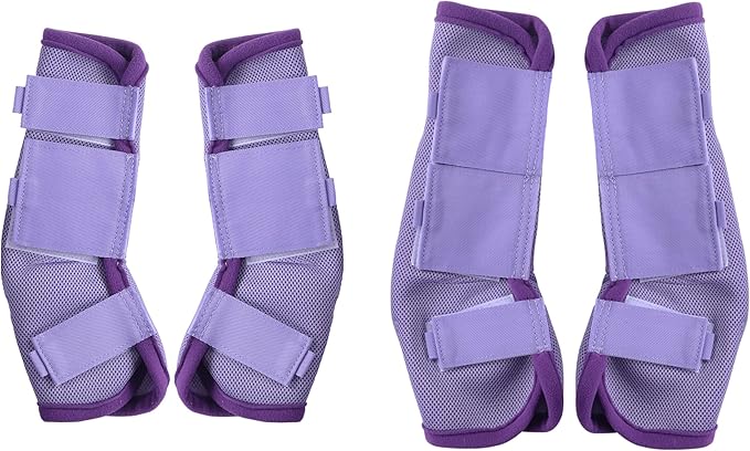 LEAFOREST Horse Fly Boots Set of 4 - Non Slip Leg Protection for Donkey Mini Pony Draft, Breathable Mesh Fly Boots for Pasture & Barn Use Violet Full