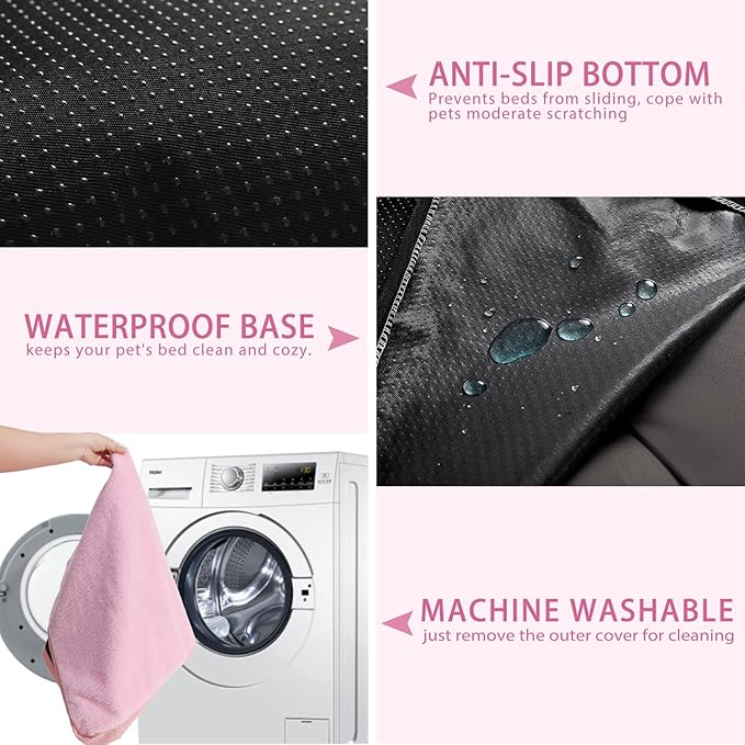 Dog Crate Bed Waterproof Deluxe Plush Dog Beds with Removable Washable Cover Anti-Slip Bottom Pet Sleeping Mattress for Large, Medium, Jumbo, Small Dogs, 29 x 18 inch, Pink