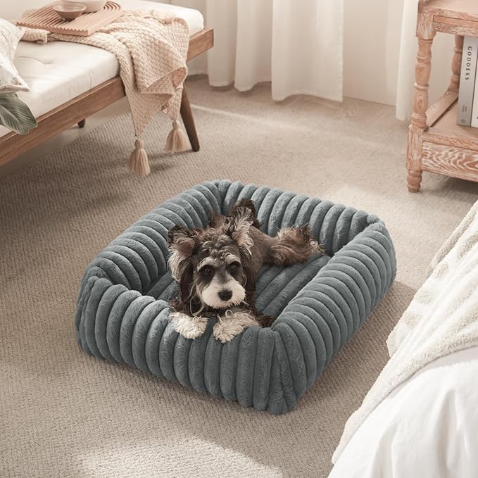FURTIME Dog Beds Large Sized Dog, Washable Orthopedic Pet Bed with Removable Cover, Rectangle Soft Calming Sleeping Puppy Bed Durable Pet Cuddler with Anti-Slip Bottom, Grey, L(36"x27"x8")