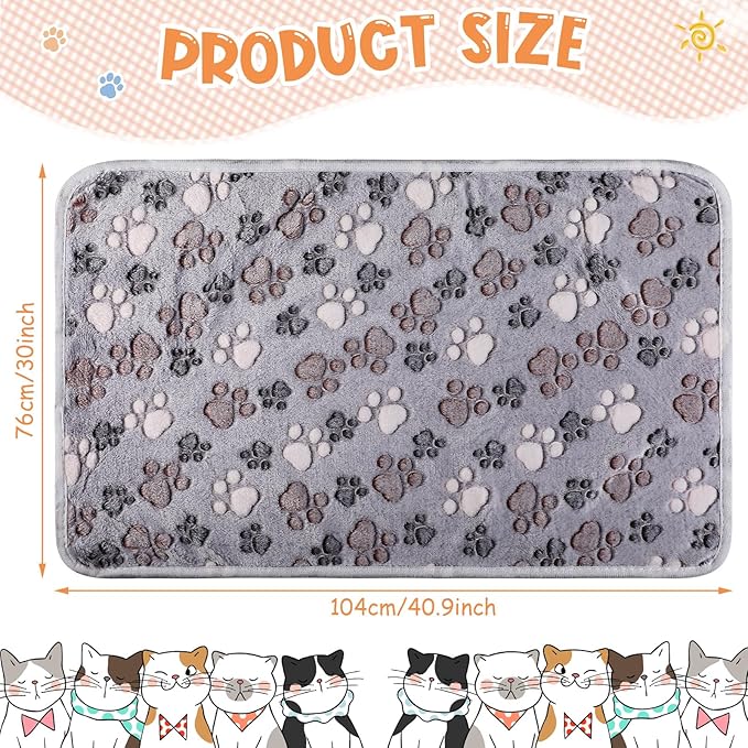 Tatuo 4 Pcs Dog Blanket for Pet Cat Blankets Indoor Puppy Teething Stuff Toys Paw Print Fleece Blanket Warm Sleep Mat for Guinea Pig Cage(Gray,X-Large(41 x 30 Inch),Square)